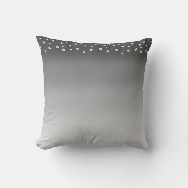 Modern abstract silver grey gradient & flowers cushion (Front)