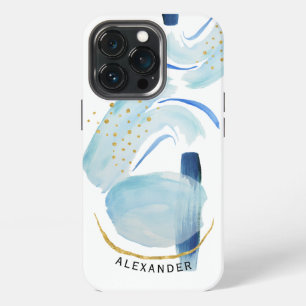 Modern Abstract Simple Blue Gold Geometric Shapes iPhone 13 Pro Case