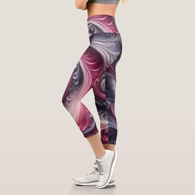 Modern Abstract Simple Swirling Pink and Purple Capri Leggings (Left)