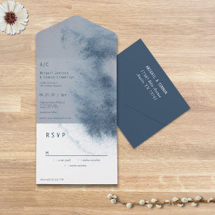 Modern Abstract Slate Blue Grey Mist Watercolor All In One Invitation