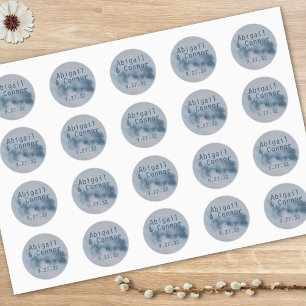 Modern Abstract Slate Blue Grey Mist Watercolor Classic Round Sticker