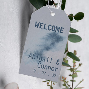 Modern Abstract Slate Blue Grey Mist Watercolor Gift Tags