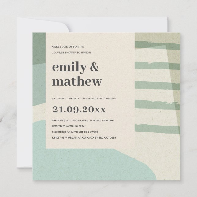 MODERN ABSTRACT SOFT AQUA BLUE ART COUPLES SHOWER INVITATION (Front)