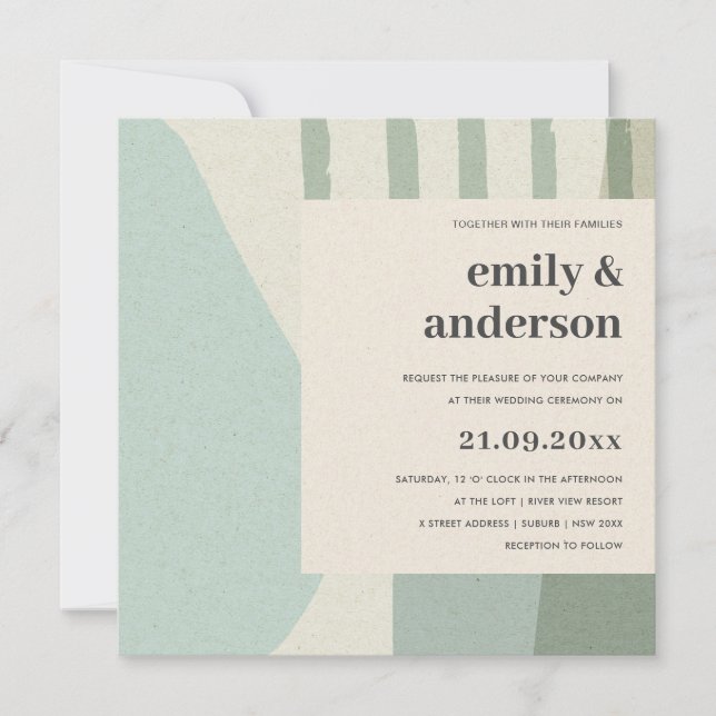 MODERN ABSTRACT SOFT AQUA BLUE ARTISTIC WEDDING INVITATION (Front)
