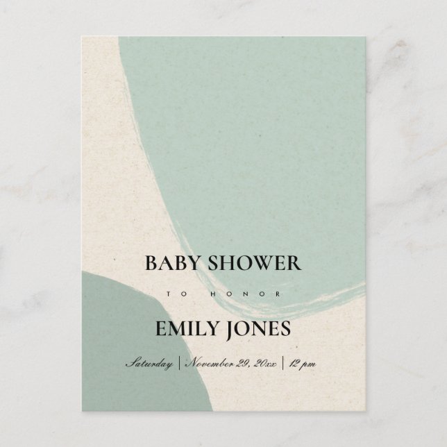MODERN ABSTRACT SOFT AQUA BLUE KRAFT BABY SHOWER INVITATION POSTCARD (Front)