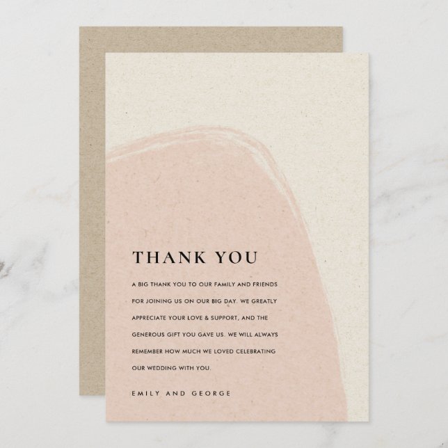 MODERN ABSTRACT SOFT SUBTLE BLUSH PINK WEDDING THANK YOU CARD (Front/Back)