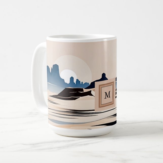Modern abstract southwestern desert monogram coffee mug (Front Left)
