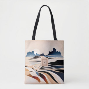 Modern abstract southwestern desert monogram tote bag
