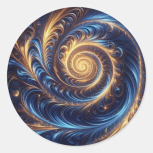 Modern Abstract Space Royal Blue and Gold Swirls Classic Round Sticker