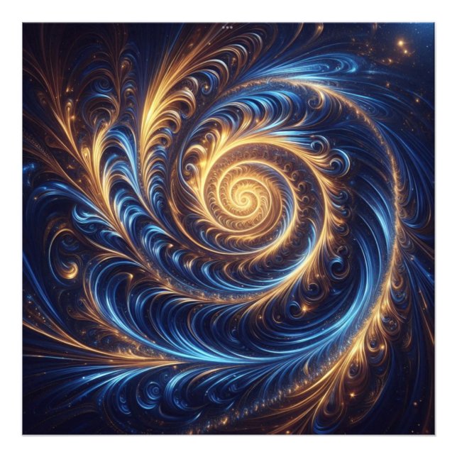 Modern Abstract Space Royal Blue and Gold Swirls  Photo Print (Front)