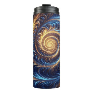 Modern Abstract Space Royal Blue and Gold Swirls  Thermal Tumbler