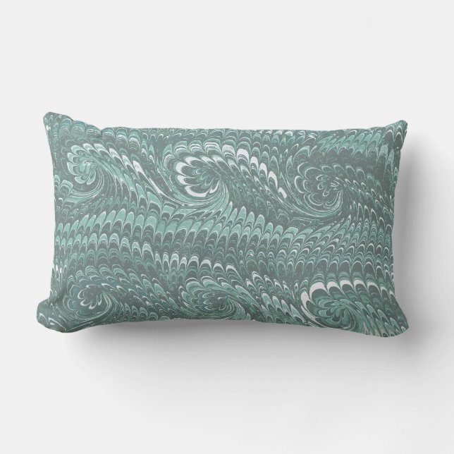 Modern Abstract Steel Blue Swirls Marble Pattern Lumbar Cushion (Front)