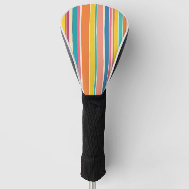 Modern Abstract Stripes Orange Blue White Golf Head Cover (Front)