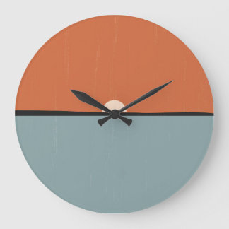 Modern Abstract Sun and Sea Orange Blue Sunset Large Clock