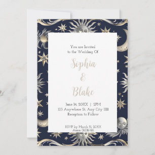 Modern Abstract Sun and Stars Celestial Wedding Invitation