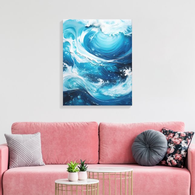 Modern Abstract Swirl in Ocean Blue Waves colour Canvas Print (Insitu(LivingRoom))