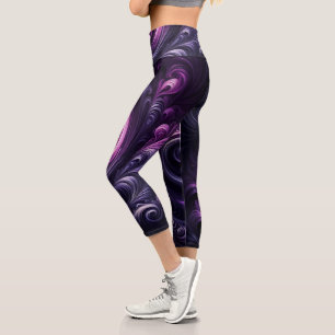 Modern Abstract Swirling Dark Purple Capri Leggings