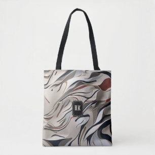 Modern abstract swirling patterns monogram tote bag