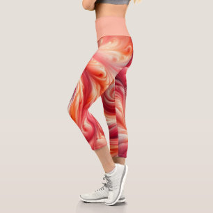 Modern Abstract Swirling Pink and Salmon  Capri Leggings