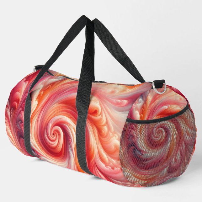 Modern Abstract Swirling Pink and Salmon  Duffle Bag (Right Corner)