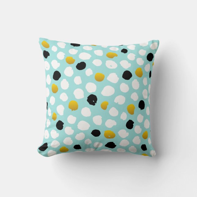 "Modern Abstract Teal and Mustard Decorative Pillo Cushion (Front)