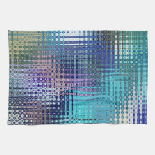 Modern Abstract Teal and Purple Mosaic Pattern Tea Towel