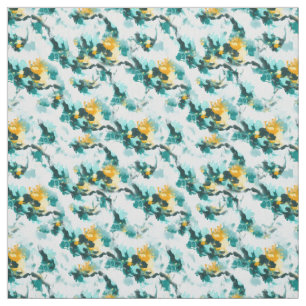 Modern Abstract Teal and Yellow Painted Design Fabric