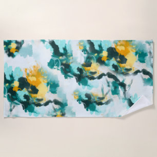 Modern Abstract Teal and Yellow Painted Design Th Beach Towel