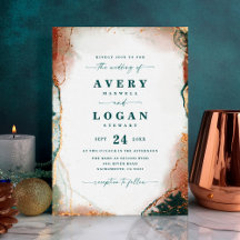Modern Abstract Teal Copper & Gold Fall Wedding