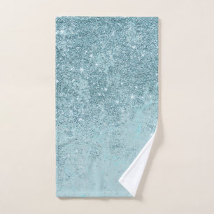 Modern abstract teal glitter blush tones marble hand towel