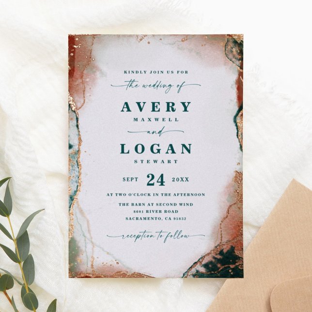 Modern Abstract Teal Real Rose Gold Wedding (Creator Uploaded)