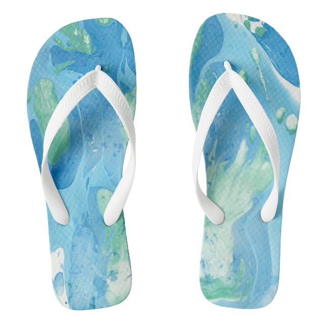 Modern Abstract Template Blue Green White Trendy Jandals (Footbed)