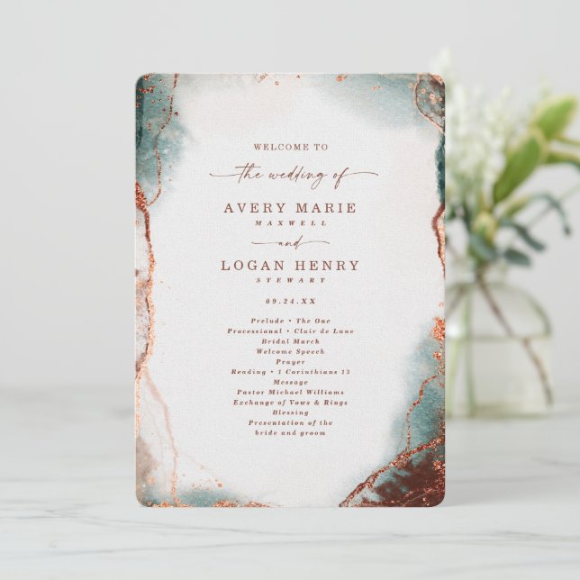 Modern Abstract Terra Cotta Wedding Ceremony Programme (Standing Front)