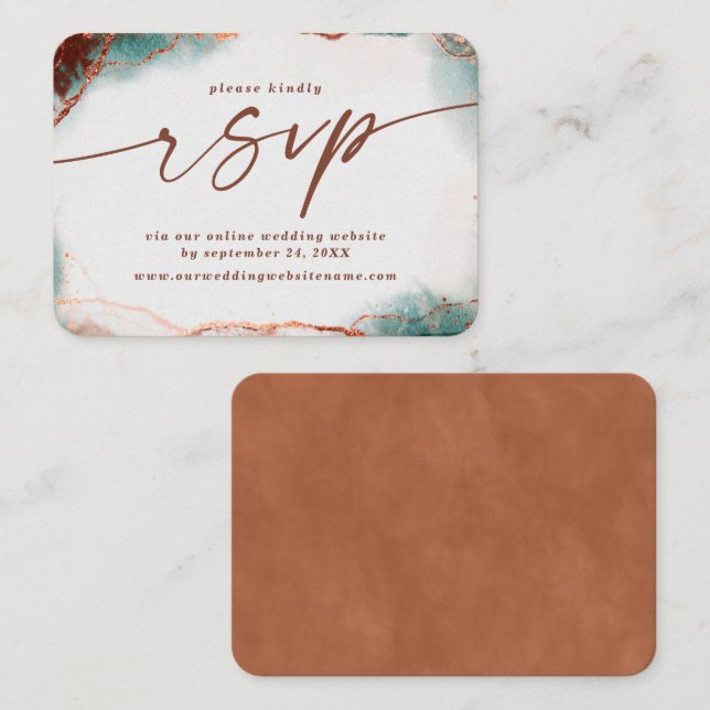 Modern Abstract Terra Cotta Wedding Website RSVP Enclosure Card (Front/Back)