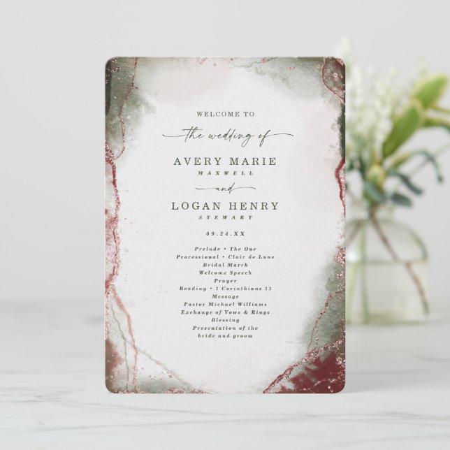 Modern Abstract Terra Rosa Pink Wedding Ceremony Programme (Standing Front)