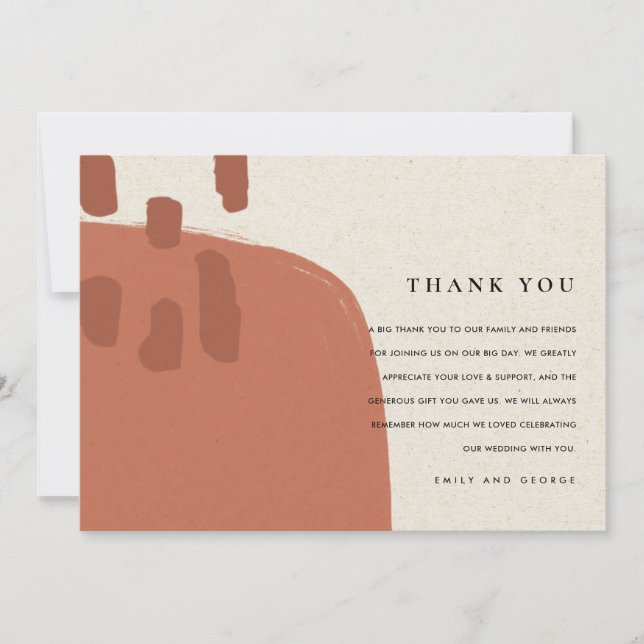 MODERN ABSTRACT TERRACOTTA RED KRAFT WEDDING THANK THANK YOU CARD (Front)