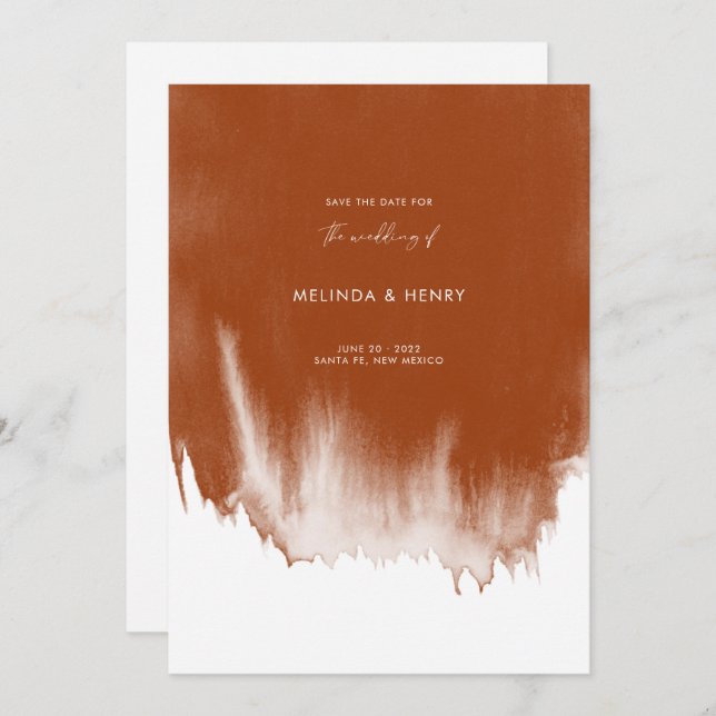 Modern Abstract Terracotta Watercolor Wedding  Save The Date (Front/Back)