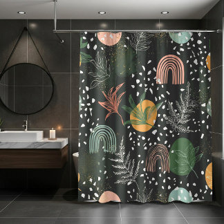Modern Abstract Terrazzo & Botanical Collage Shower Curtain