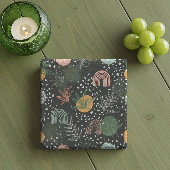 Modern Abstract Terrazzo & Botanical Collage  Stone Coaster (Creator Uploaded)