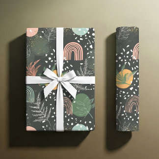 Modern Abstract Terrazzo & Botanical Collage Wrapping Paper