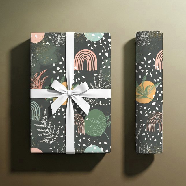 Modern Abstract Terrazzo & Botanical Collage  Wrapping Paper (Creator Uploaded)