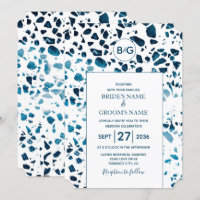 Modern Abstract Terrazzo Mosaic Blue Wedding