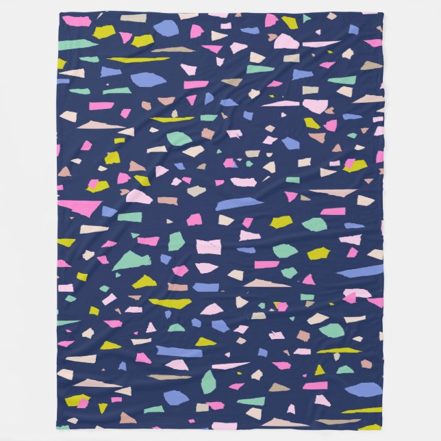 Modern Abstract Terrazzo Pattern in Blue Fleece Blanket (Front)