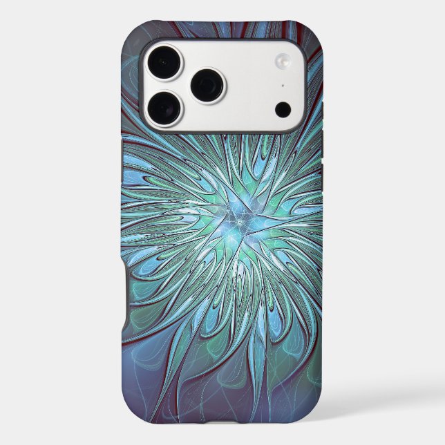 Modern Abstract Trendy Blue Flower Fractal Art (Back)