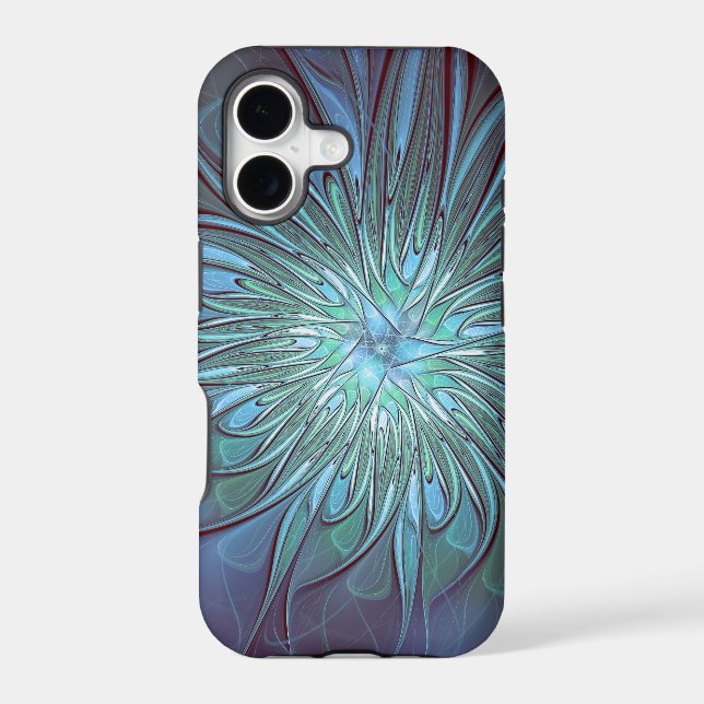 Modern Abstract Trendy Blue Flower Fractal Art (Back)