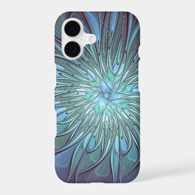 Modern Abstract Trendy Blue Flower Fractal Art (Back)