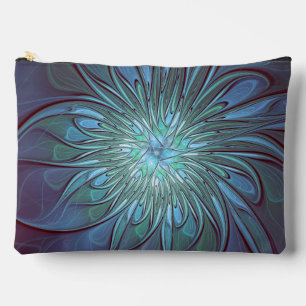 Modern Abstract Trendy Blue Flower Fractal Art Accessory Pouch