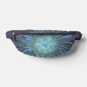 Modern Abstract Trendy Blue Flower Fractal Art Bum Bags