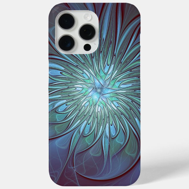 Modern Abstract Trendy Blue Flower Fractal Art Case-Mate iPhone Case (Back)