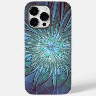 Modern Abstract Trendy Blue Flower Fractal Art Case-Mate iPhone 14 Pro Max Case